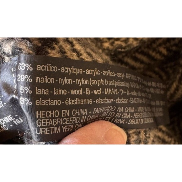 ZARA Sweater Cardigan Small Herringbone Dark Brown Black‎ Open Front Black Trim - Picture 6 of 9